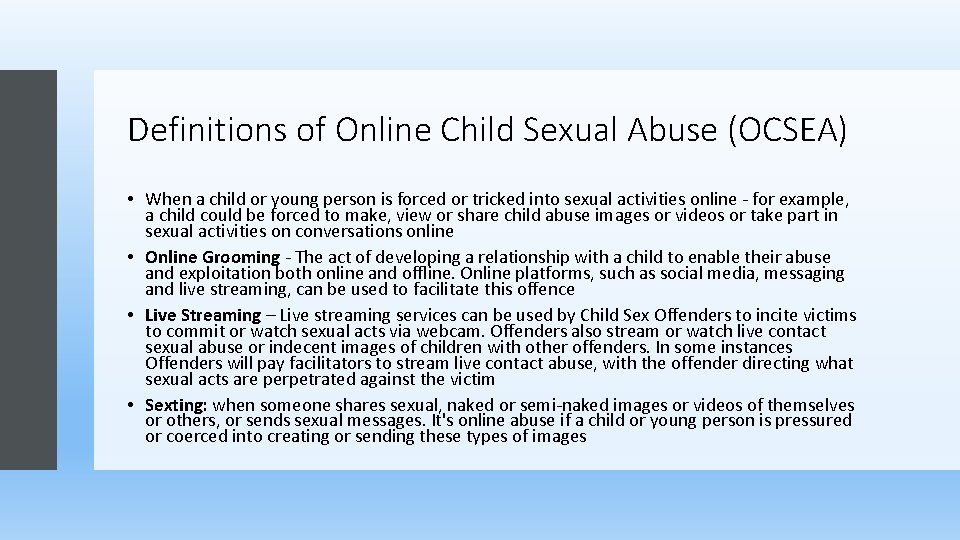 Prevention of Online Child Sexual Exploitation and Abuse