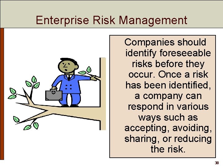 Enterprise Risk Management Companies should identify foreseeable risks before they occur. Once a risk