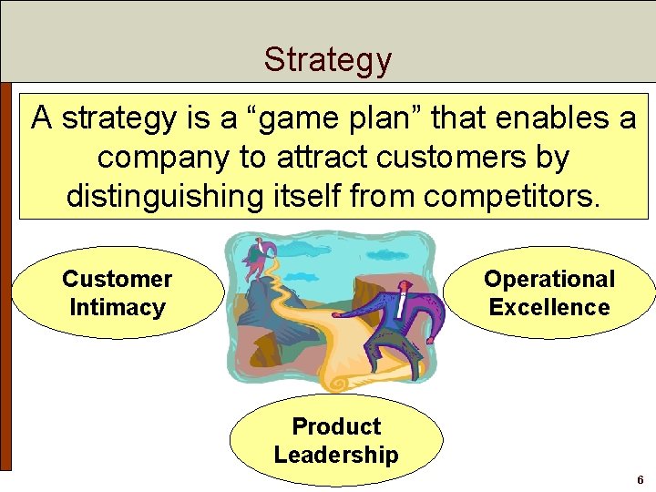 Strategy A strategy is a “game plan” that enables a company to attract customers