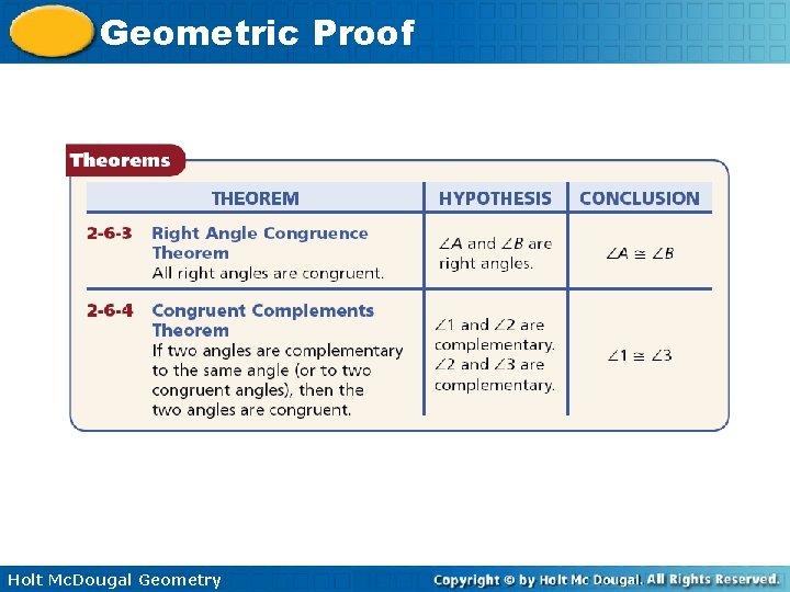 Geometric Proof Holt Mc. Dougal Geometry 