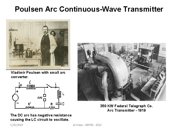 Poulsen Arc Continuous-Wave Transmitter Vladimir Poulsen with small arc converter. 350 KW Federal Telegraph