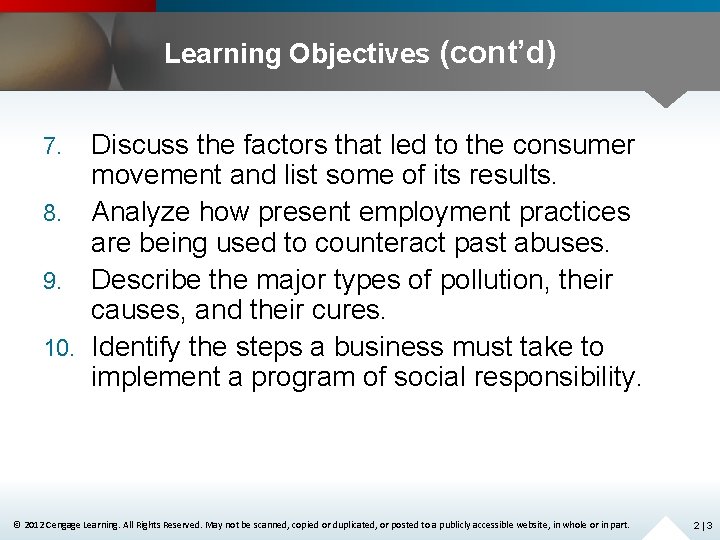 Learning Objectives (cont’d) Discuss the factors that led to the consumer movement and list