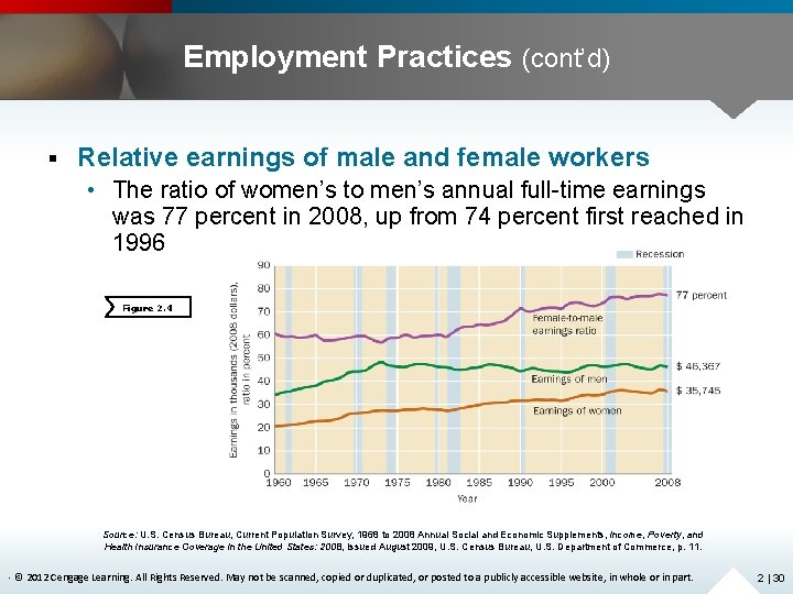 Employment Practices (cont’d) § Relative earnings of male and female workers • The ratio