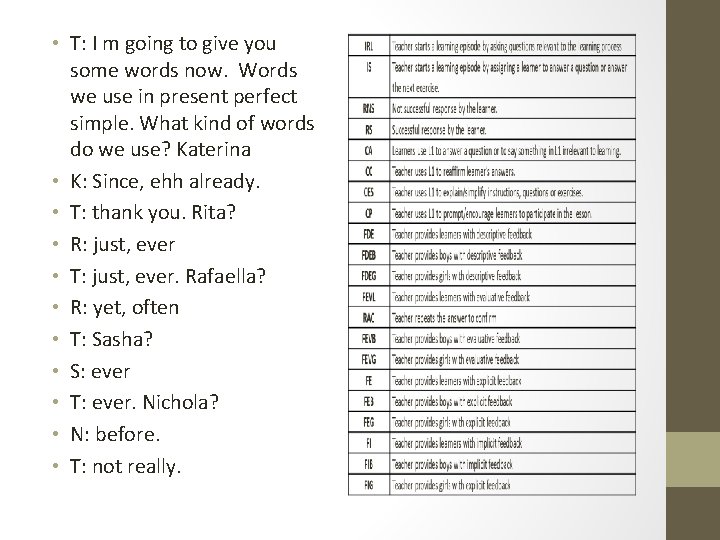  • T: I m going to give you some words now. Words we