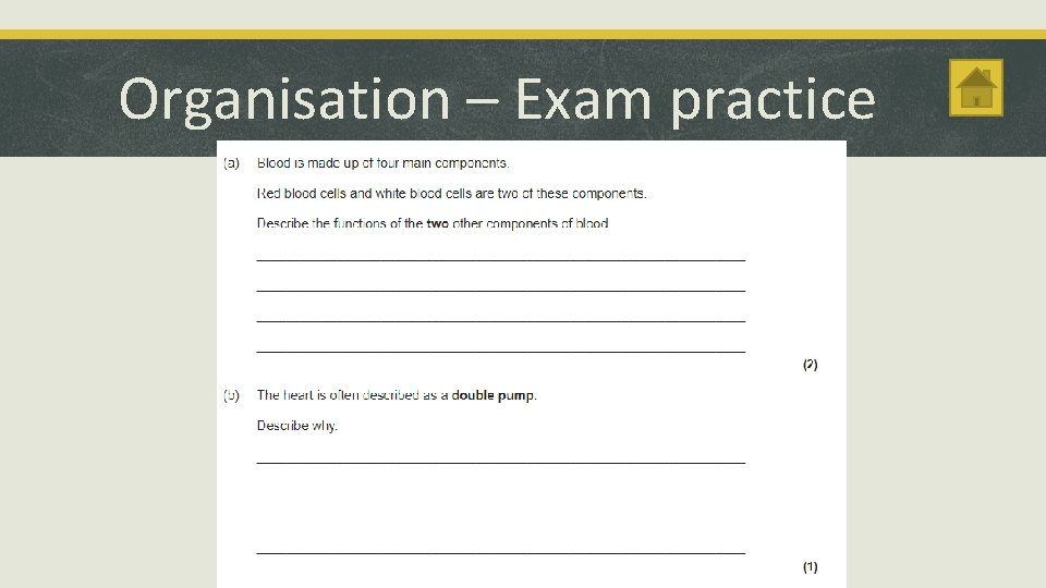 Organisation – Exam practice 