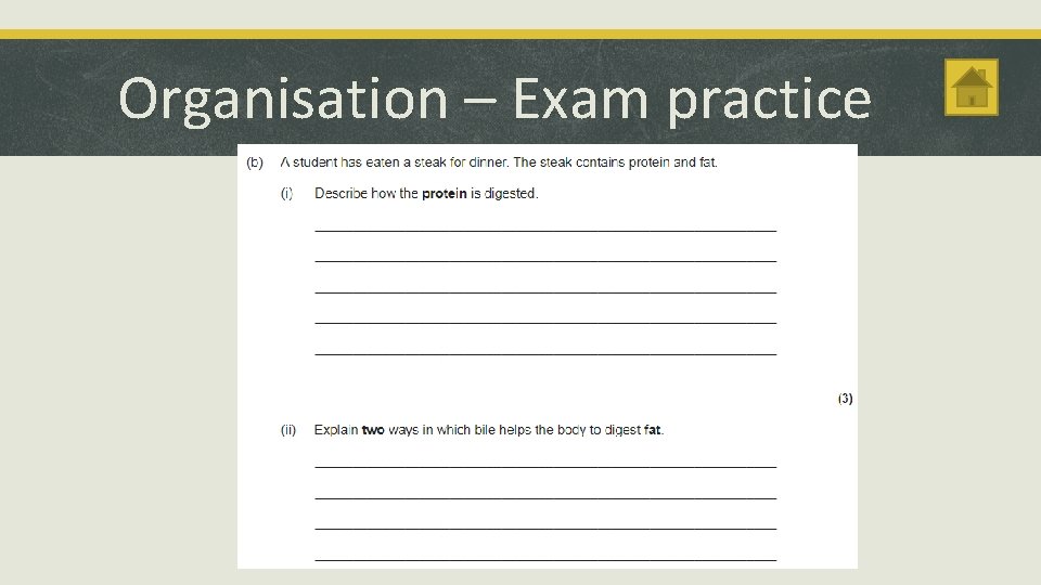 Organisation – Exam practice 