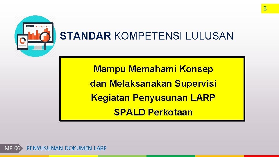 3 STANDAR KOMPETENSI LULUSAN Mampu Memahami Konsep dan Melaksanakan Supervisi Kegiatan Penyusunan LARP SPALD