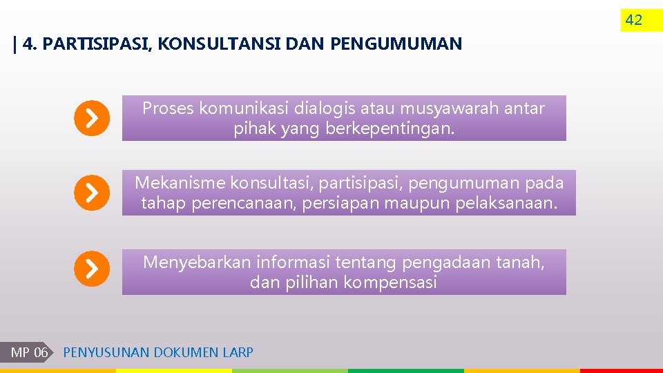 42 | 4. PARTISIPASI, KONSULTANSI DAN PENGUMUMAN Proses komunikasi dialogis atau musyawarah antar pihak