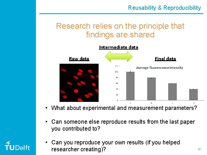 Reusability & Reproducibility Research relies on the principle that findings are shared Intermediate data