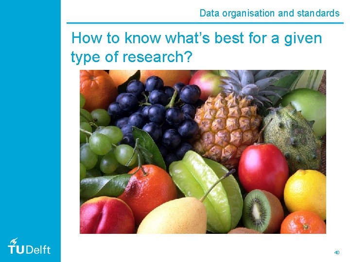 Data organisation and standards How to know what’s best for a given type of