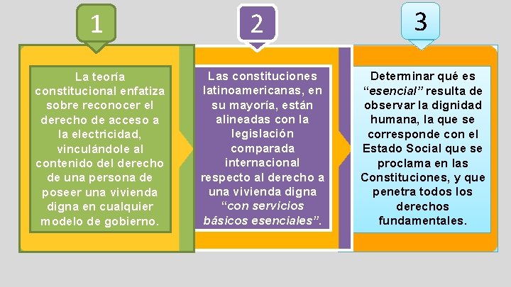 1 La teoría constitucional enfatiza sobre reconocer el derecho de acceso a la electricidad,