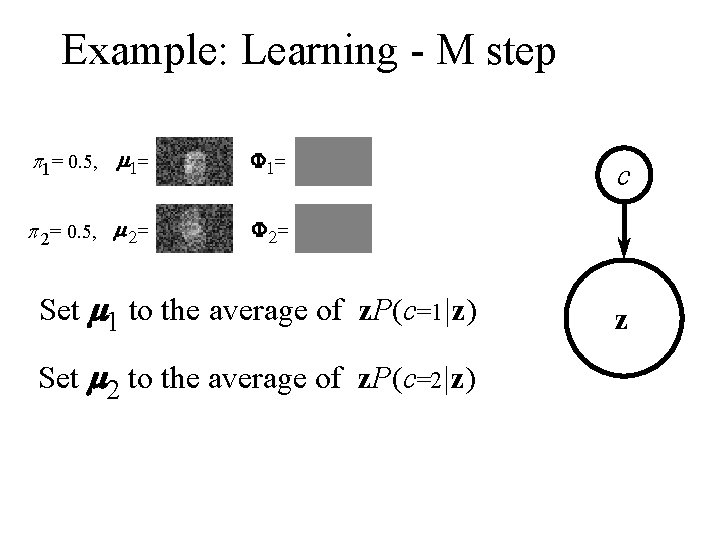 Example: Learning - M step p 1= 0. 5, m 1= F 1= p