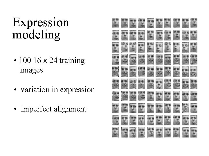 Expression modeling • 100 16 x 24 training images • variation in expression •