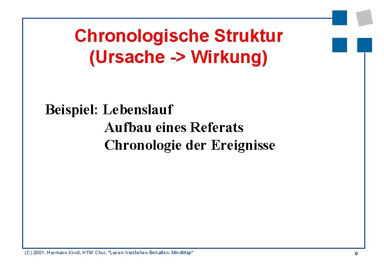 Chronologische Struktur (Ursache -> Wirkung) Beispiel: Lebenslauf Aufbau eines Referats Chronologie der Ereignisse (C)