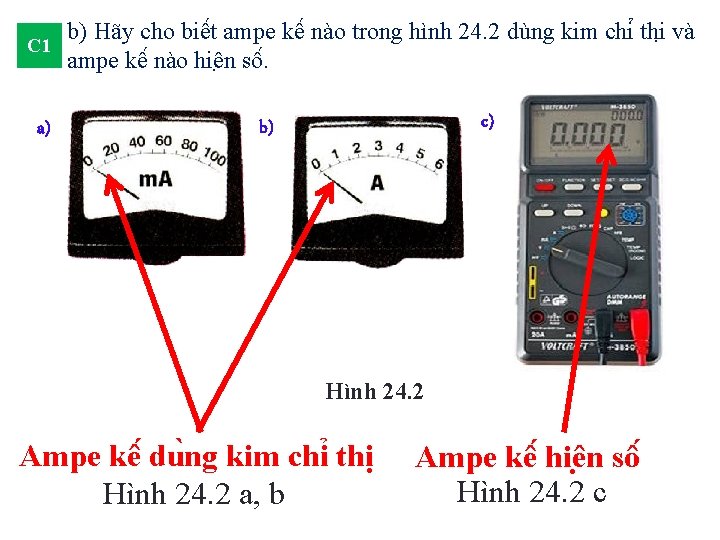 b) Hãy cho biê t ampe kê nào trong hình 24. 2 dùng kim