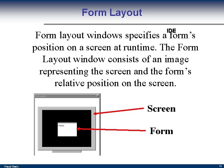 Form Layout IDE Form layout windows specifies a form’s position on a screen at Form Layout IDE Form layout windows specifies a form’s position on a screen at