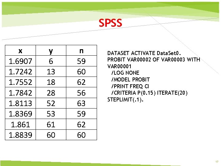 SPSS x 1. 6907 1. 7242 1. 7552 1. 7842 1. 8113 1. 8369