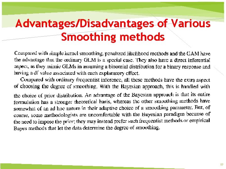 Advantages/Disadvantages of Various Smoothing methods 57 