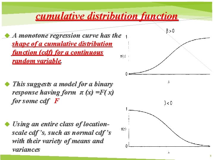 cumulative distribution function A monotone regression curve has the shape of a cumulative distribution