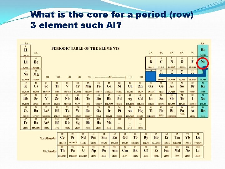 What is the core for a period (row) 3 element such Al? 