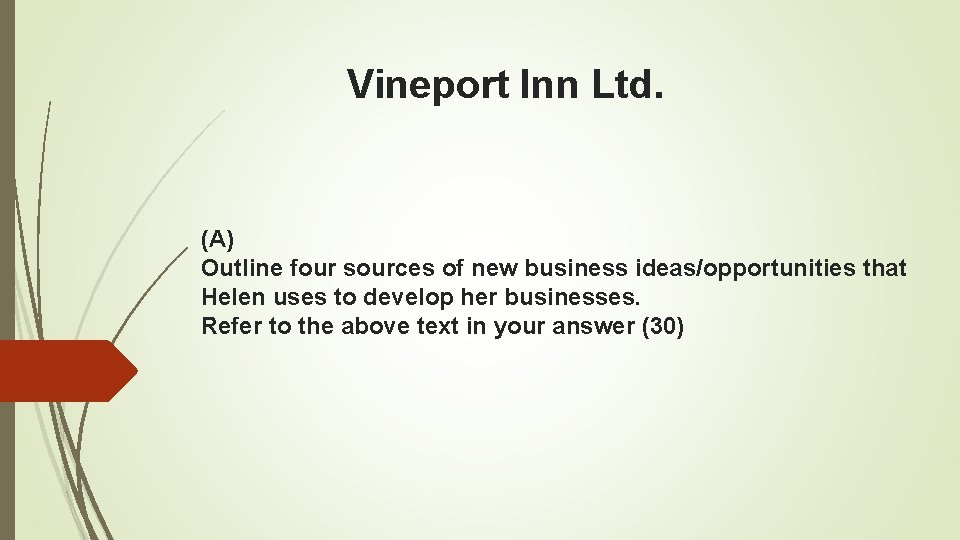 Vineport Inn Ltd. (A) Outline four sources of new business ideas/opportunities that Helen uses