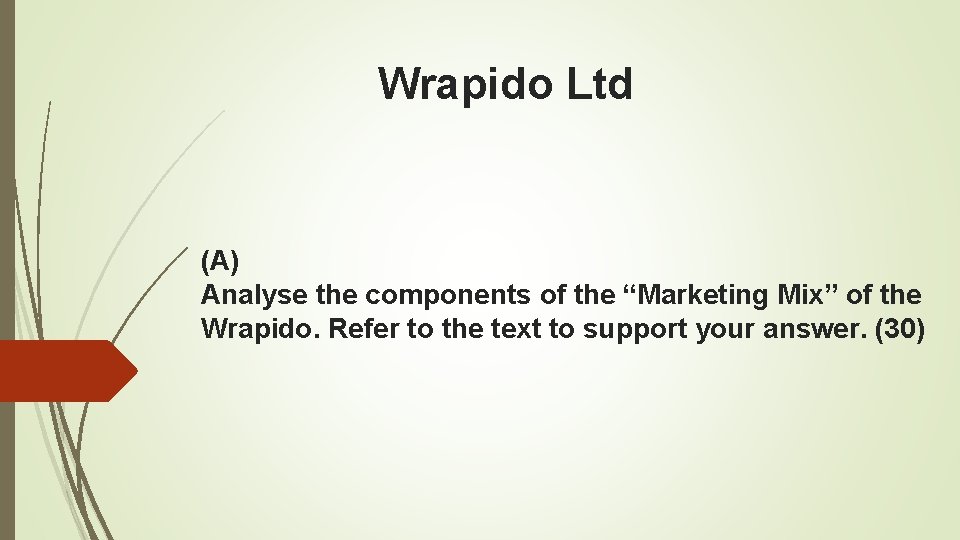 Wrapido Ltd (A) Analyse the components of the “Marketing Mix” of the Wrapido. Refer
