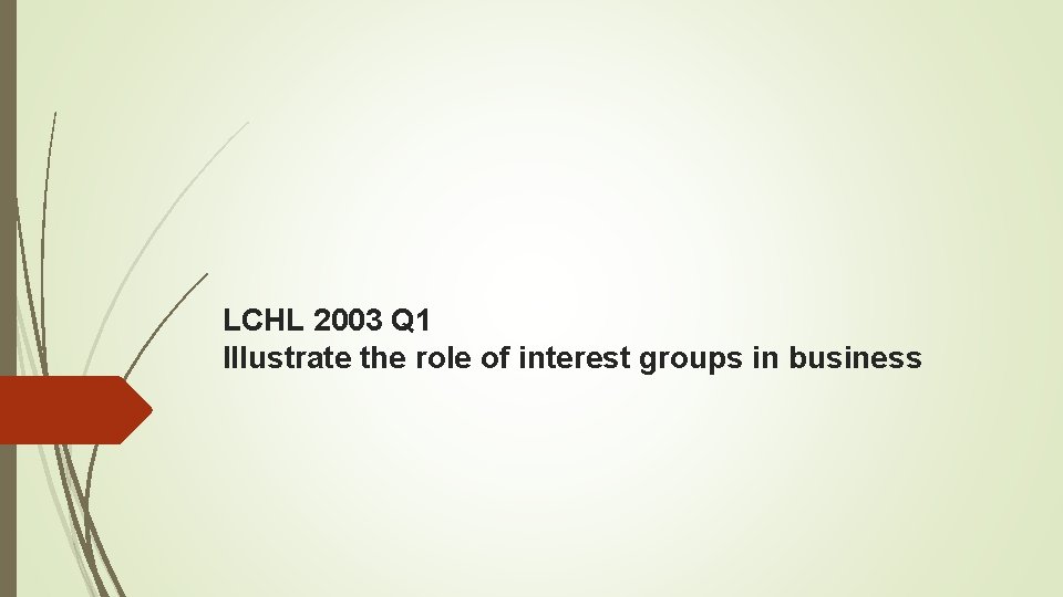 LCHL 2003 Q 1 Illustrate the role of interest groups in business 