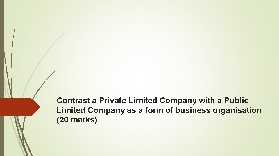 Contrast a Private Limited Company with a Public Limited Company as a form of