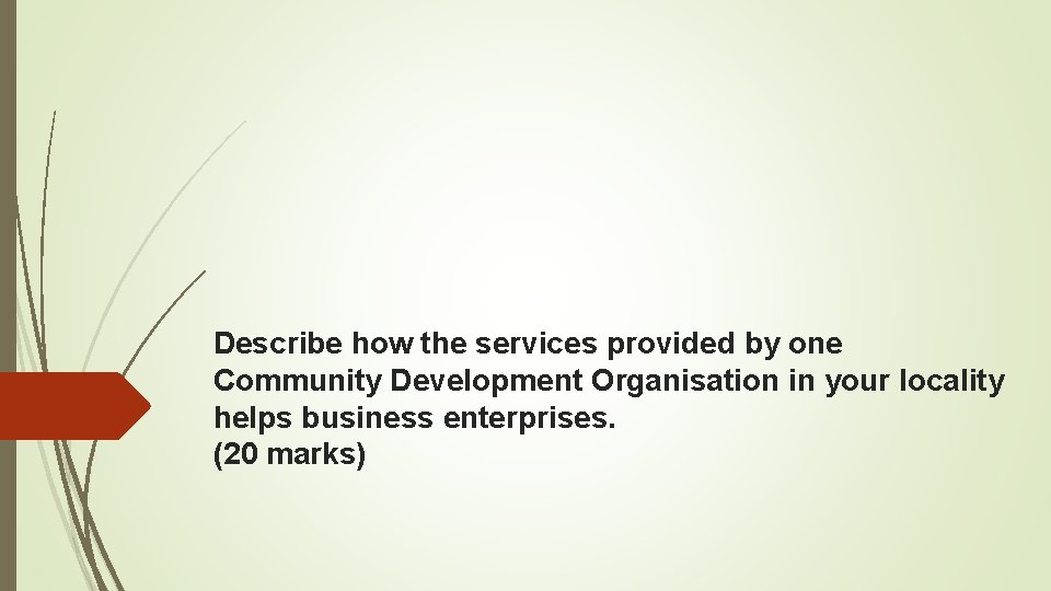 Describe how the services provided by one Community Development Organisation in your locality helps