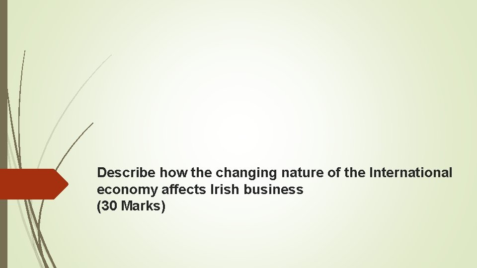 Describe how the changing nature of the International economy affects Irish business (30 Marks)