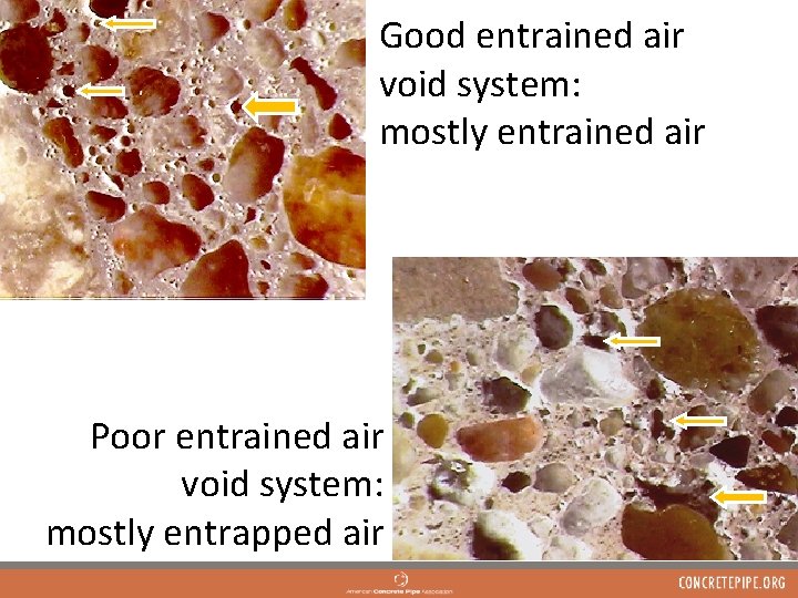 Good entrained air void system: mostly entrained air Poor entrained air void system: mostly