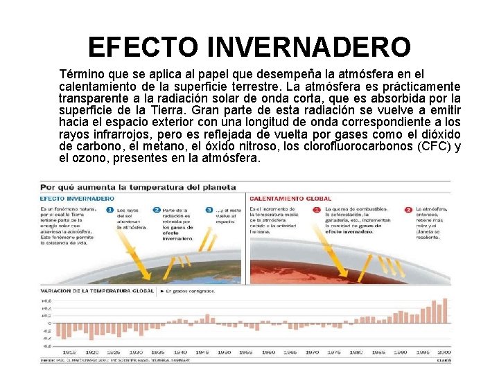 EFECTO INVERNADERO Término que se aplica al papel que desempeña la atmósfera en el