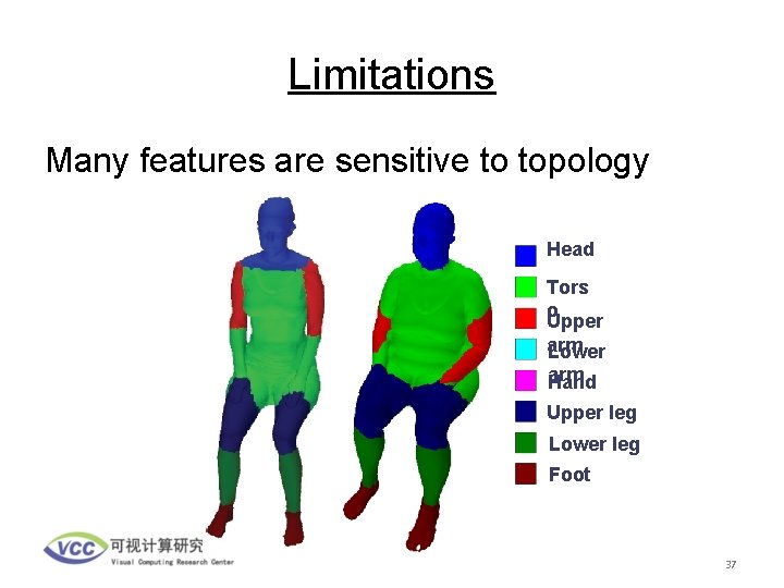 Limitations Many features are sensitive to topology Head Tors o Upper arm Lower arm
