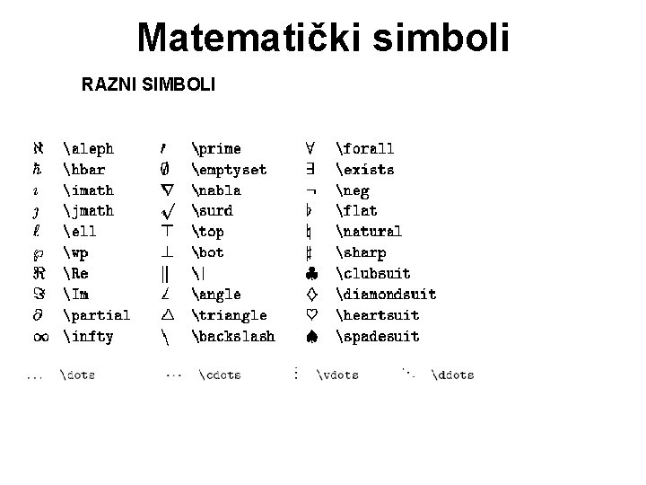 Matematički simboli RAZNI SIMBOLI 