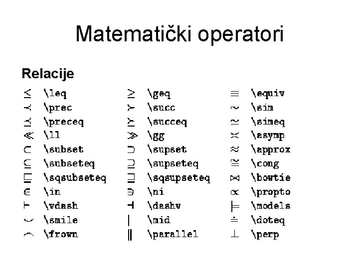 Matematički operatori Relacije 