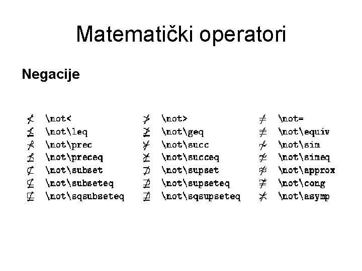 Matematički operatori Negacije 