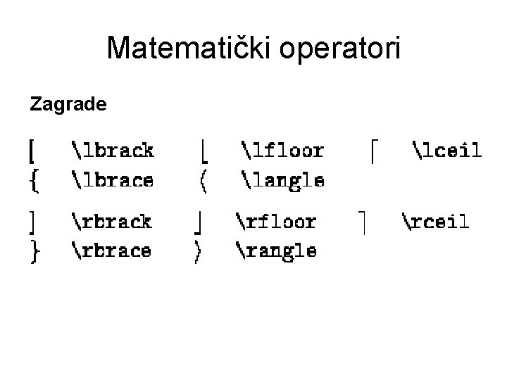 Matematički operatori Zagrade 