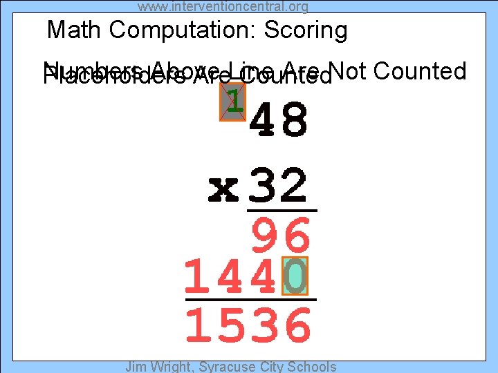www. interventioncentral. org Math Computation: Scoring Numbers Above Are Not Counted Placeholders Are. Line