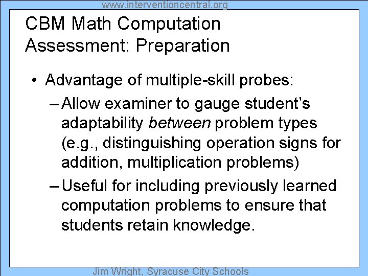www interventioncentral org CBM Math Computation Jim Wright