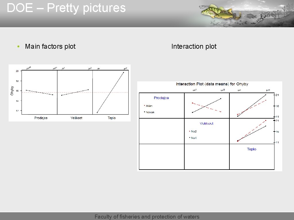 DOE – Pretty pictures • Main factors plot Interaction plot Faculty of fisheries and