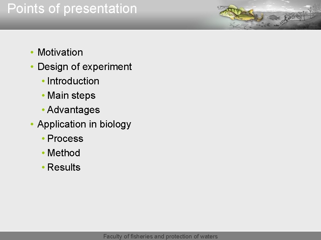 Points of presentation • Motivation • Design of experiment • Introduction • Main steps