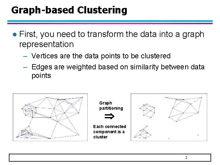 Graph-based Clustering l First, you need to transform the data into a graph representation