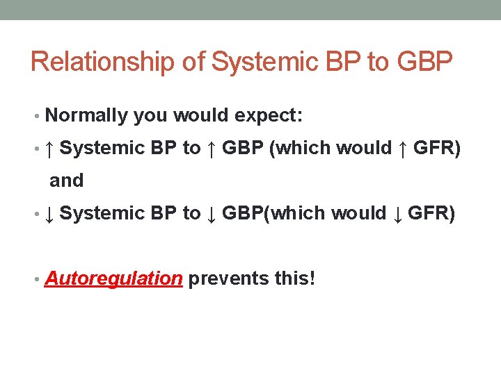 Relationship of Systemic BP to GBP • Normally you would expect: • ↑ Systemic