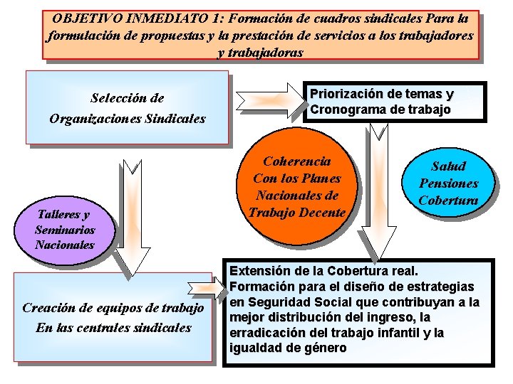 OBJETIVO INMEDIATO 1: Formación de cuadros sindicales Para la formulación de propuestas y la