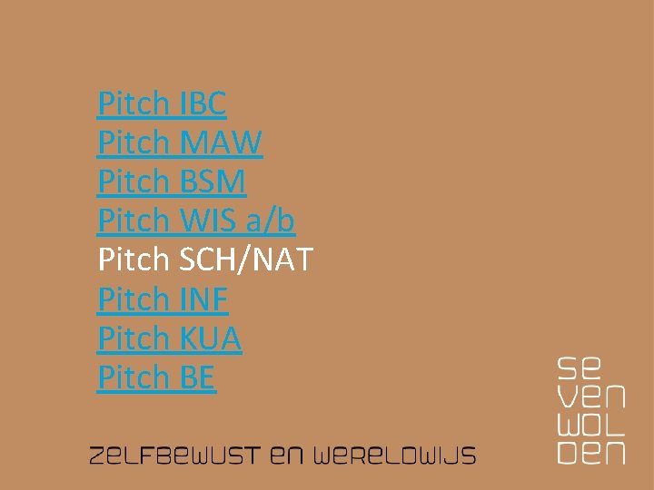 Pitch IBC Pitch MAW Pitch BSM Pitch WIS a/b Pitch SCH/NAT Pitch INF Pitch