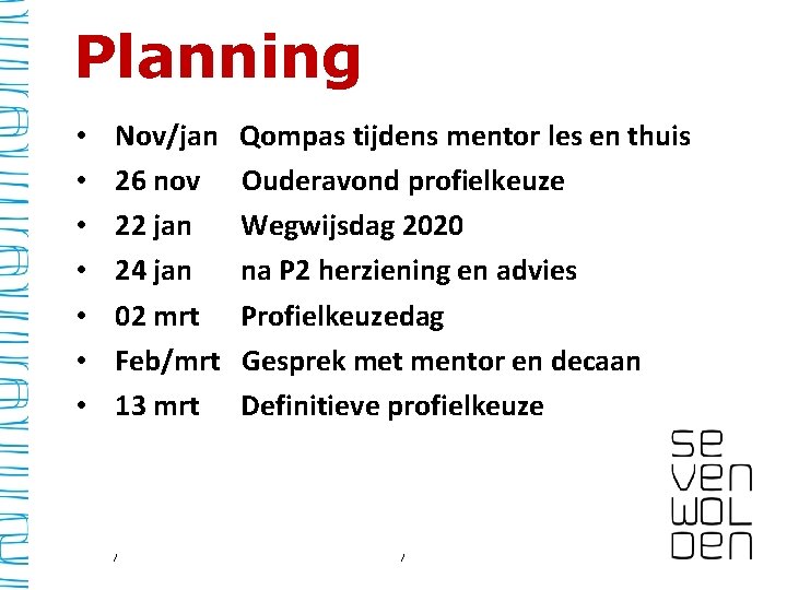 Planning • • Nov/jan 26 nov 22 jan 24 jan 02 mrt Feb/mrt 13