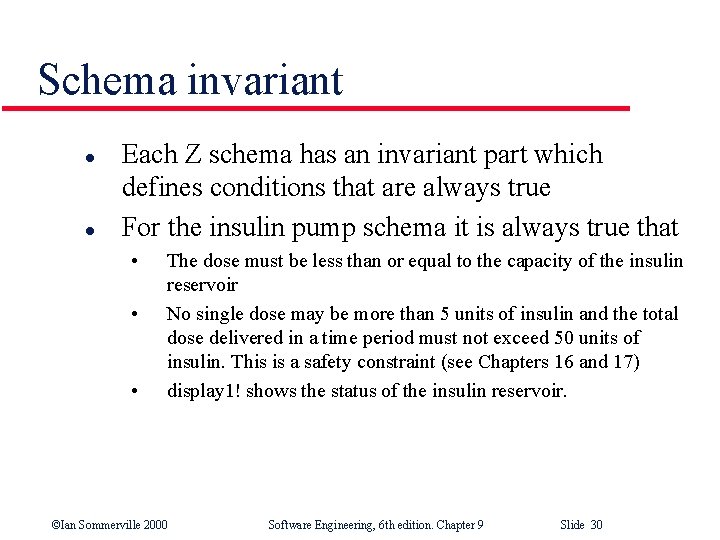 Schema invariant l l Each Z schema has an invariant part which defines conditions