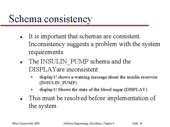 Schema consistency l l It is important that schemas are consistent. Inconsistency suggests a