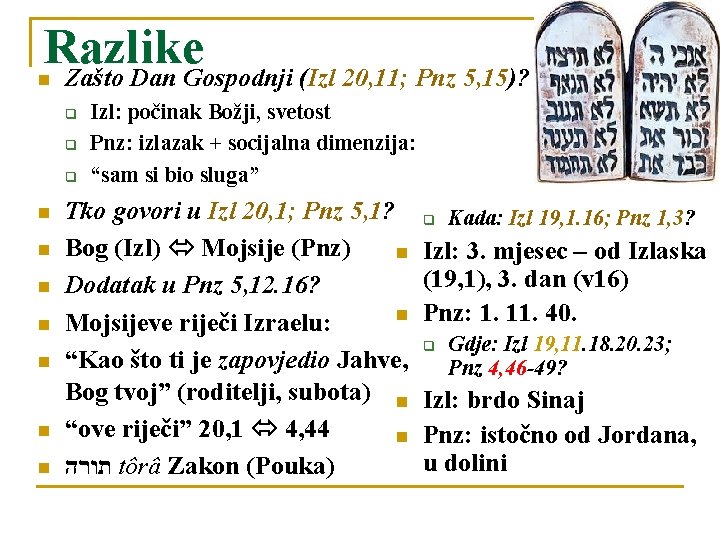 Razlike Zašto Dan Gospodnji (Izl 20, 11; Pnz 5, 15)? n q q q