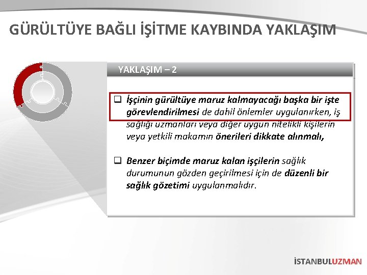 GÜRÜLTÜYE BAĞLI İŞİTME KAYBINDA YAKLAŞIM – 2 q İşçinin gürültüye maruz kalmayacağı başka bir